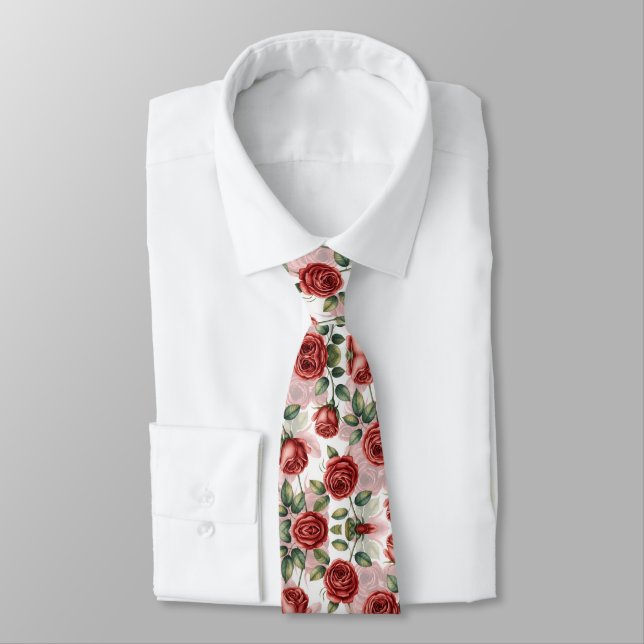 Rotromantische Rose Muster Krawatte (Gebunden)