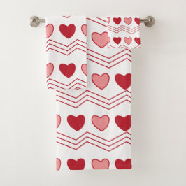 Rotrosa Herzchen Valentinisches Muster Badhandtuch Set