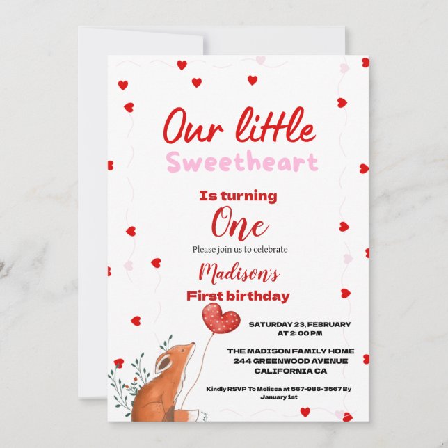 Rotrosa Herzchen Valentinstag Sweetheat Geburtstag Einladung (Vorderseite)