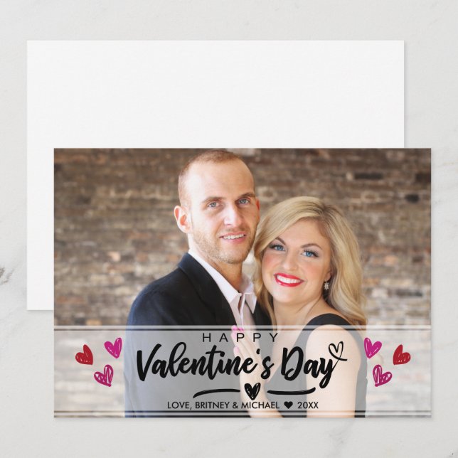 Rotrosa Schokolade Herzchen Valentinstag Fotokarte (Vorne/Hinten)