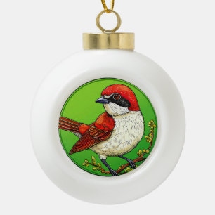 🐦 Rotrückenwürger-Vogel Keramik-Weihnachtsdekorat Keramik Kugel-Ornament
