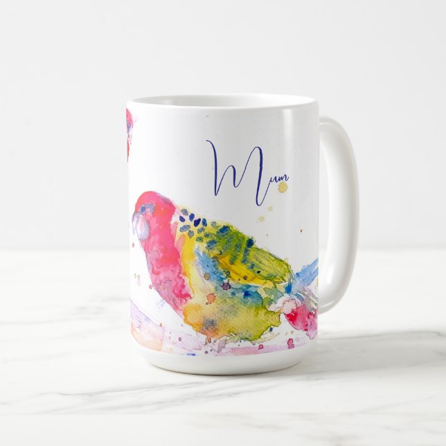 Rotscheck-Rosella-Papagei Papageien Vögel Aquarell Kaffeetasse (VorderseiteRechts)