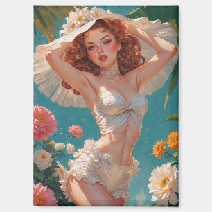 Rotschopf Pin-Up Daisy Hut Blumen Magnet