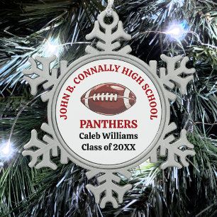 Rotschul-Footballspieler personalisiert Schneeflocken Zinn-Ornament