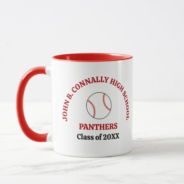 Rotschulbaseballspieler personalisiert tasse (Links)