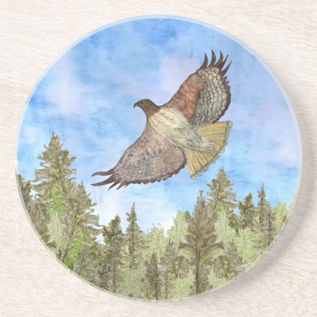 Rotschwanz-Hawk-Bird-Sandstone-Untersetzer Getränkeuntersetzer (Vorne)