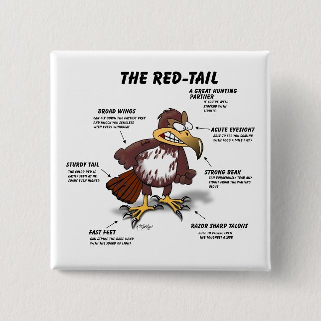 Rotschwanzbussard Cartoon Button (Vorderseite)