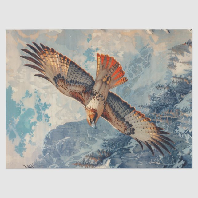 Rotschwanzfalken, die über Gebirge fliegen, werden Seidenpapier (Vorderseite)