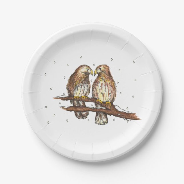 Rotschwanzfalken Weihnachtsvögel in Schnee-Tellern Pappteller (Vorderseite)