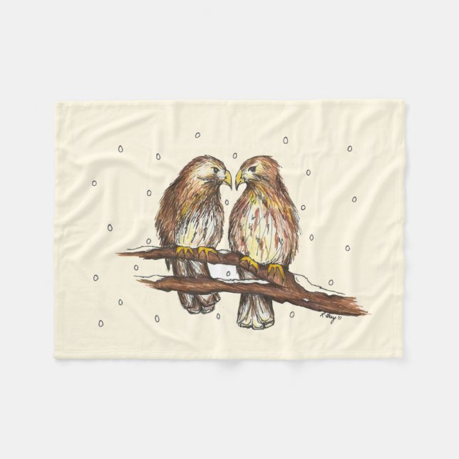 Rotschwanzvögel in Schnee Weihnachtslieder Fleecedecke (Vorderseite (Horizontal))
