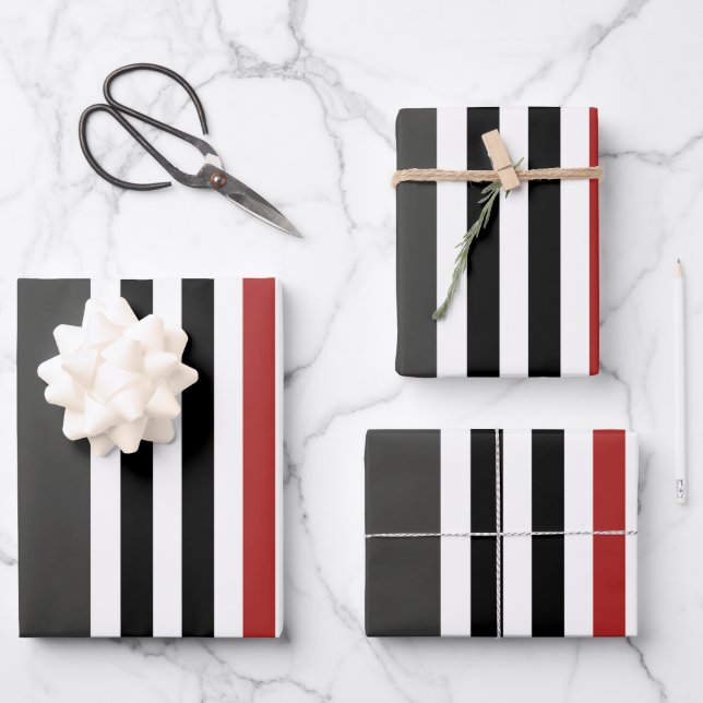 Rotschwarz Graues Muster für vertikale Streifen Geschenkpapier Set (Vorderseite)