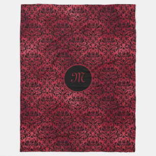 Rotschwarzer Damast mit Monogramm Fleecedecke
