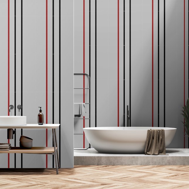 Rotschwarzer Vertikalstreifen grau Tapete (Badezimmer)
