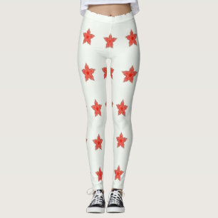 Rotsterne auf Weiß Leggings