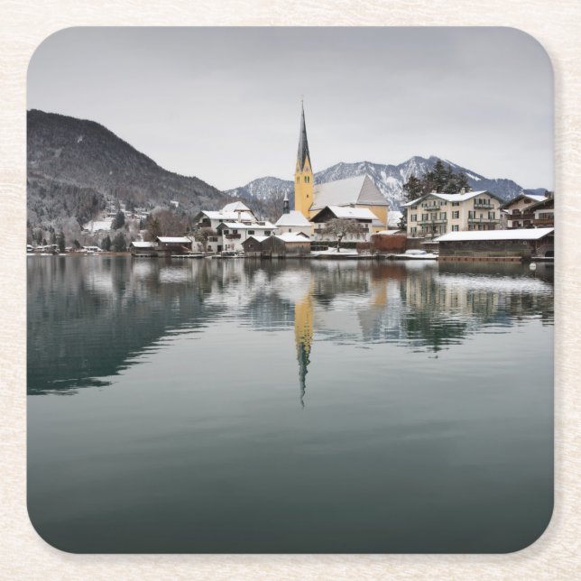 Rottach-Egern beim Tegernsee, Bayern im Winter Rechteckiger Pappuntersetzer (Vorderseite)