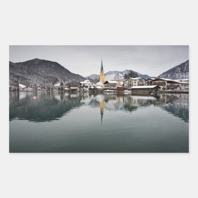 Rottach-Egern im Tegernsee, Bayern im Winter Rechteckiger Aufkleber (Vorderseite)