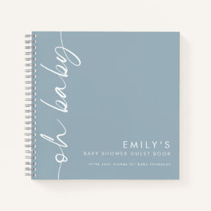 Rotter Text Dusty Blue Oh Baby Shower Gästebuch Notizbuch
