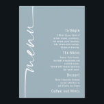 Rotter Text Dusty Blue Wedding Menu Card Einladung<br><div class="desc">Rotated Text Dusty Blue Wedding Menu Card Stilvolles Set-Skript wird auf die verlassen Seite gedreht, mit allen Details stilvoll auf der rechten Seite mit viel Weiß Raum für ein zeitgenössisches Gefühl. Einfach mit Ihren Daten personalisieren. Und ändern Sie die Farbe von Text und Hintergrund, wenn Sie möchten über die editieren...</div>