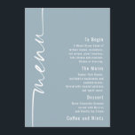 Rotter Text Dusty Blue Wedding Menu Card Einladung<br><div class="desc">Rotated Text Dusty Blue Wedding Menu Card Stilvolles Set-Skript wird auf die verlassen Seite gedreht, mit allen Details stilvoll auf der rechten Seite mit viel Weiß Raum für ein zeitgenössisches Gefühl. Einfach mit Ihren Daten personalisieren. Und ändern Sie die Farbe von Text und Hintergrund, wenn Sie möchten über die editieren...</div>