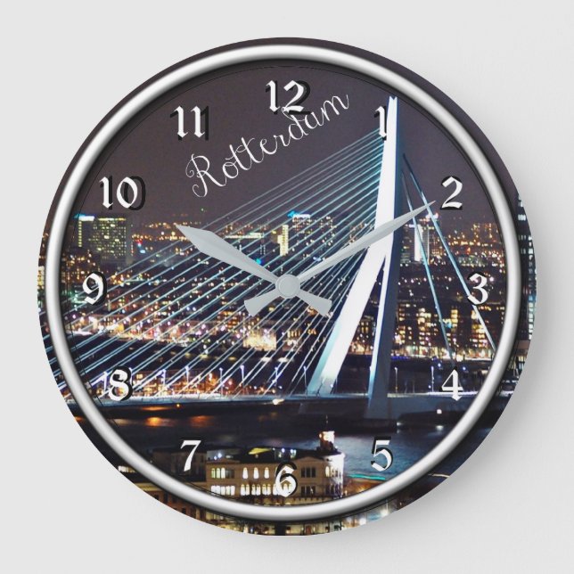 Rotterdam at night cityscape photograph große wanduhr (Vorderseite)