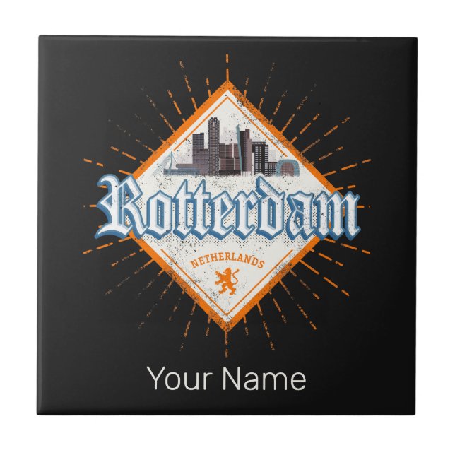 Rotterdam City Netherlands Skyline Vintag Fliese (Vorderseite)