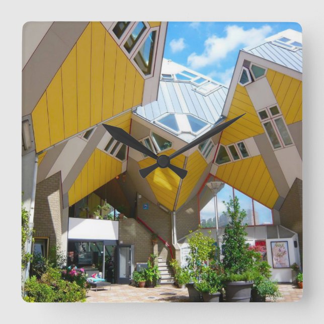 Rotterdam, der Würfel Quadratische Wanduhr (Vorderseite)