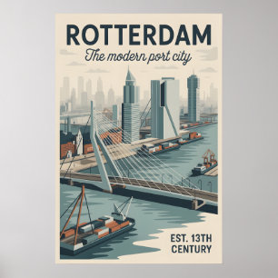 Rotterdam Niederlande Retro-Silhouette Reise Poster