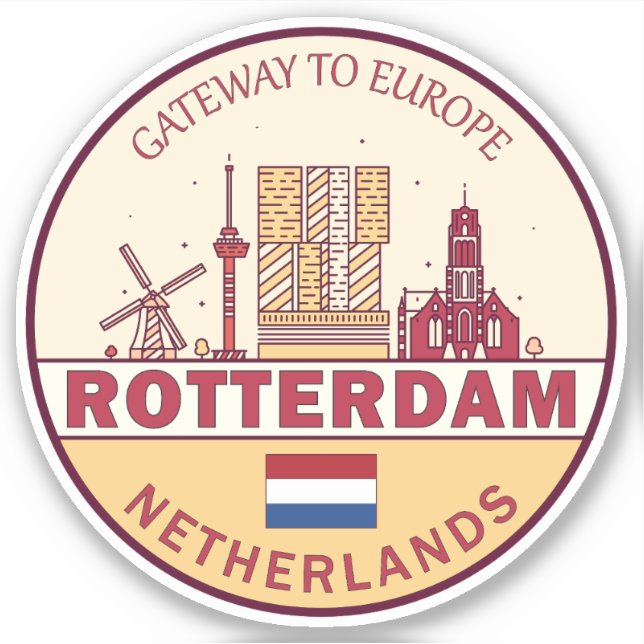 Rotterdam Niederlande Skyline Emblem Aufkleber (Vorderseite)
