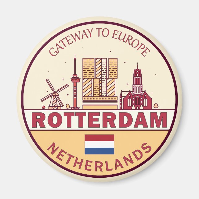 Rotterdam Niederlande Skyline Emblem Magnet (Vorne)