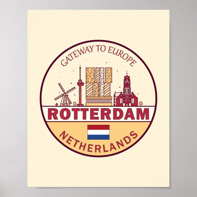 Rotterdam Niederlande Skyline Emblem Poster (Vorne)