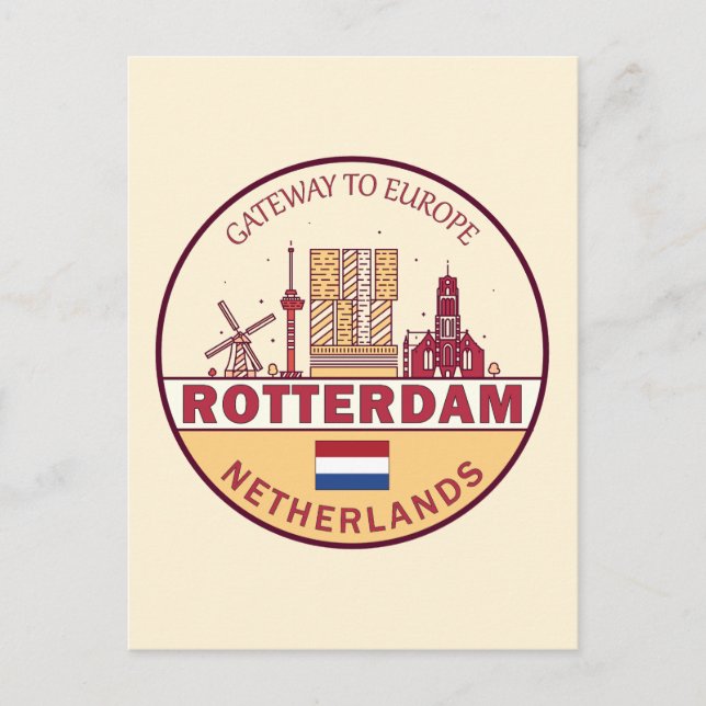 Rotterdam Niederlande Skyline Emblem Postkarte (Vorderseite)