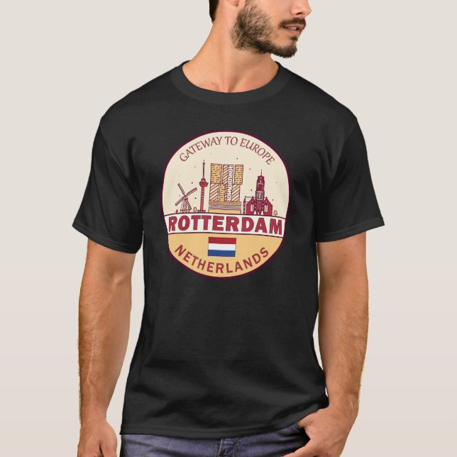 Rotterdam Niederlande Skyline Emblem T-Shirt (Vorderseite)