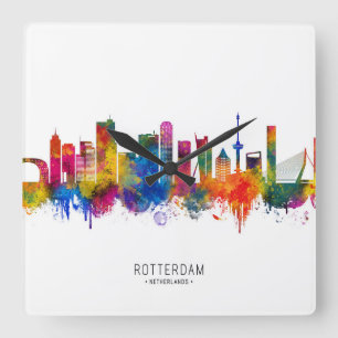 Rotterdam Niederlande Skyline Quadratische Wanduhr