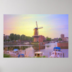 Rotterdam-, Schiedamwindmühle und alter Hafen Poster