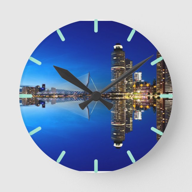 Rotterdam Skyline Cityscape Runde Wanduhr (Vorderseite)