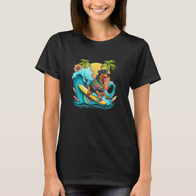Rottweile Dogpng Surfing with Pineapple Pattern T-Shirt (Vorderseite)