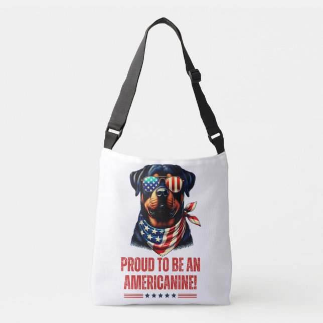 Rottweiler 4. Juli American Flag Brille Tragetaschen Mit Langen Trägern (Vorderseite)