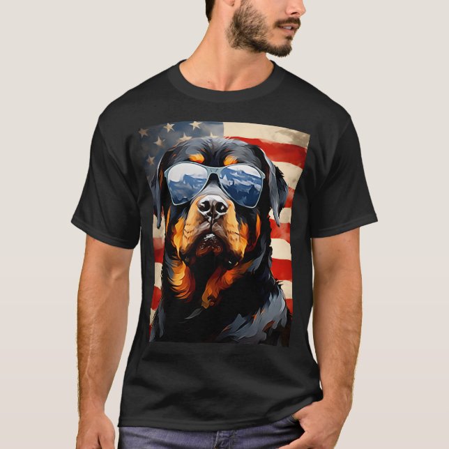 Rottweiler 4. Juli amerikanische Flagge T-Shirt (Vorderseite)