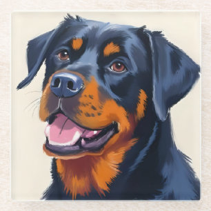 Rottweiler Aquarell-Haustiermalerei Glasuntersetzer