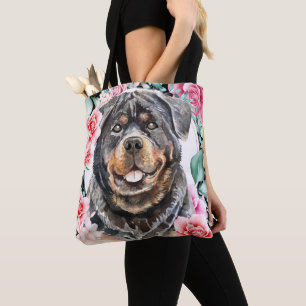 Rottweiler Aquarellhund Rose Tasche