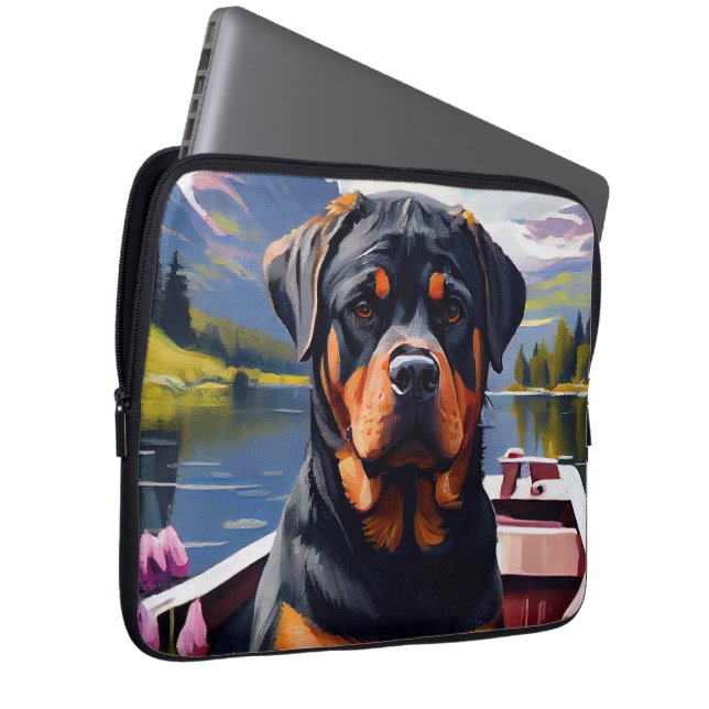 Rottweiler auf dem Paddle: Ein Landschaftliches Ab Laptopschutzhülle (Vorne Rechts)