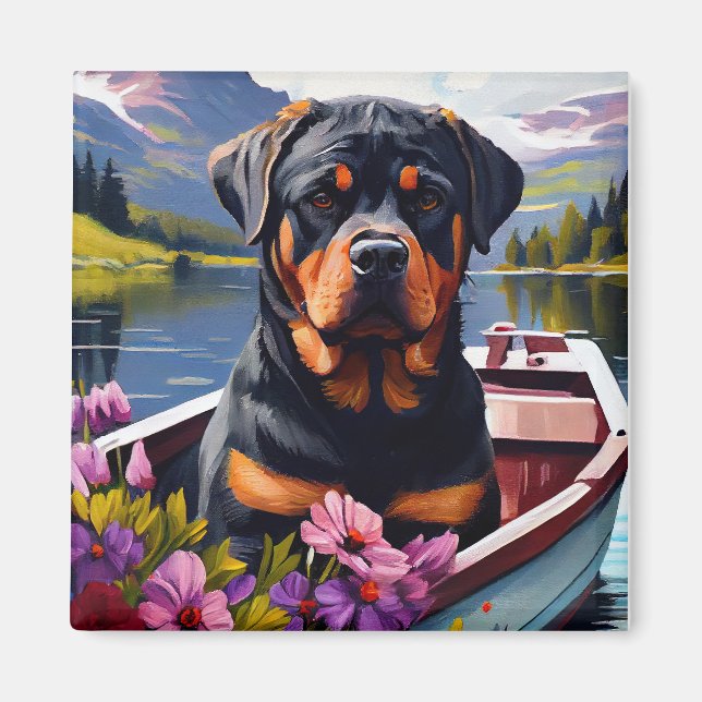 Rottweiler auf dem Paddle: Ein Landschaftliches Ab Magnet (Vorne)