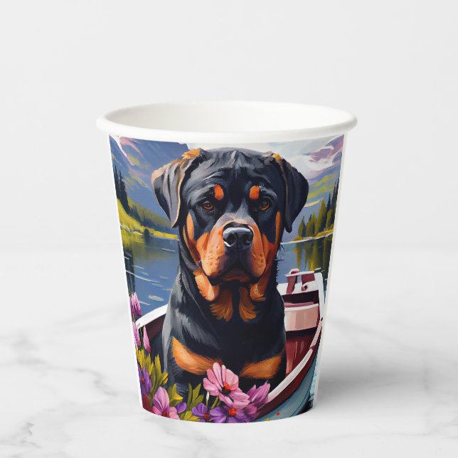 Rottweiler auf dem Paddle: Ein Landschaftliches Ab Pappbecher (Vorderseite)