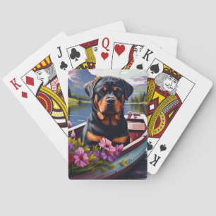 Rottweiler auf einem Paddel: Ein landschaftliches  Spielkarten