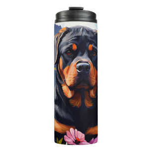 Rottweiler auf einem Paddel: Ein landschaftliches  Thermosbecher