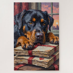Rottweiler bewacht Liebesbriefe zum Valentinstag