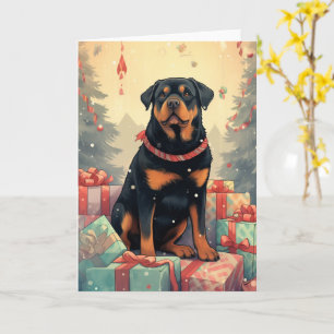 Rottweiler bewacht Weihnachtsgeschenke Karte
