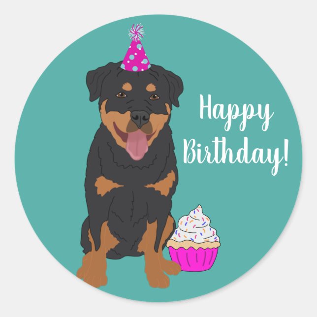 Rottweiler Birthday Classic Round Sticker (Vorderseite)