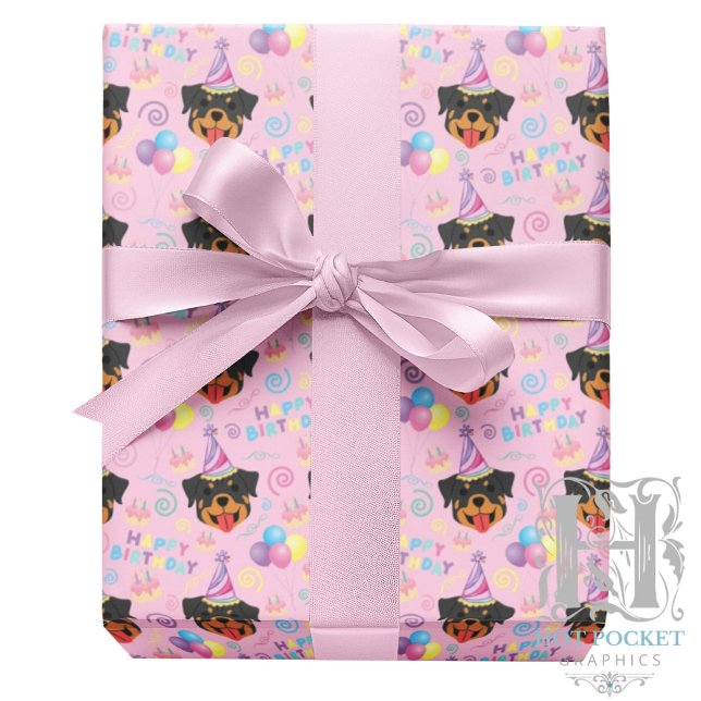 Rottweiler Birthday Gift Wrapping Paper in Pink Geschenkpapier (Von Creator hochgeladen)