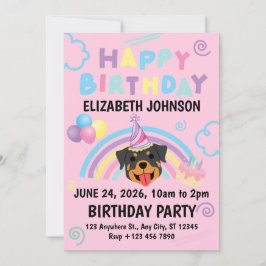 Rottweiler Birthday Party Invitation Pink Einladung